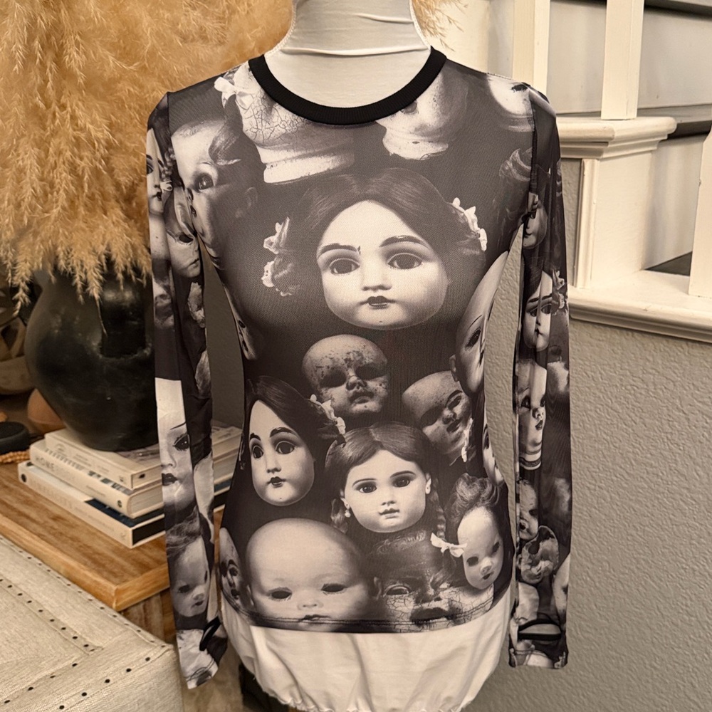 Dolls Kill Widow Goth Wayward Soul Sheer Mesh Long Sleeve Blouse Top Size Small